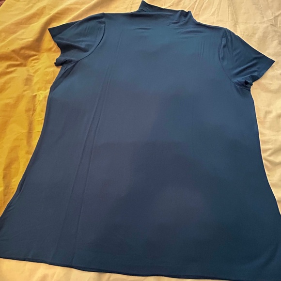 TOP, MOCK NECK, SCARABE (Blue), SIZE 3X, SHORT SLEEVES, STRETCH FABRIC, MICHEL - Picture 9 of 9